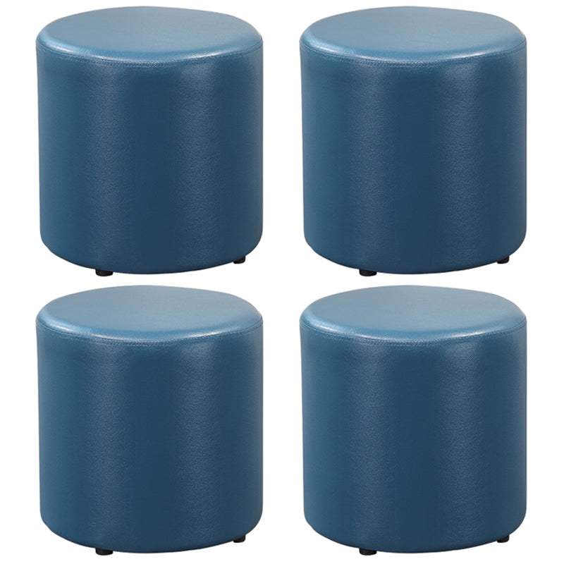 Minimalist Round Footstool Ottoman Solid Color Genuine Leather Ottoman