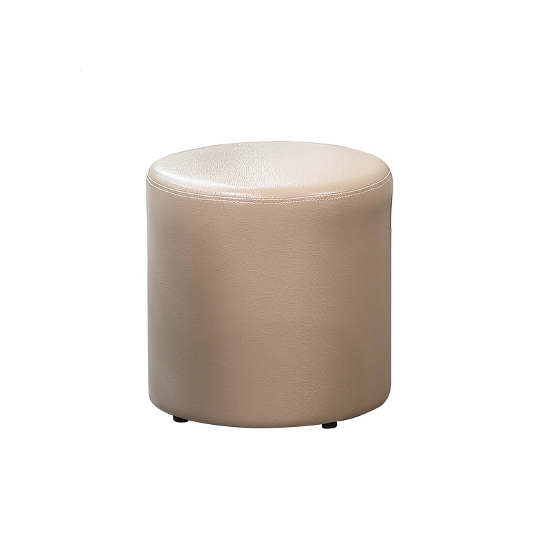 Minimalist Round Footstool Ottoman Solid Color Genuine Leather Ottoman