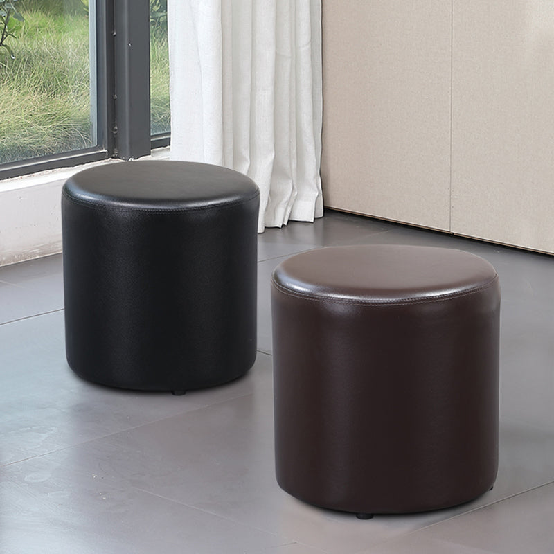 Minimalist Round Footstool Ottoman Solid Color Genuine Leather Ottoman