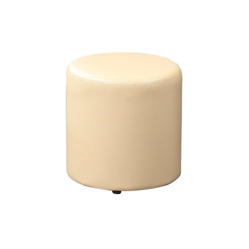 Minimalist Round Footstool Ottoman Solid Color Genuine Leather Ottoman