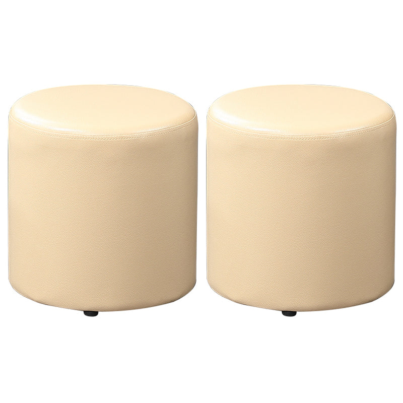 Minimalist Round Footstool Ottoman Solid Color Genuine Leather Ottoman