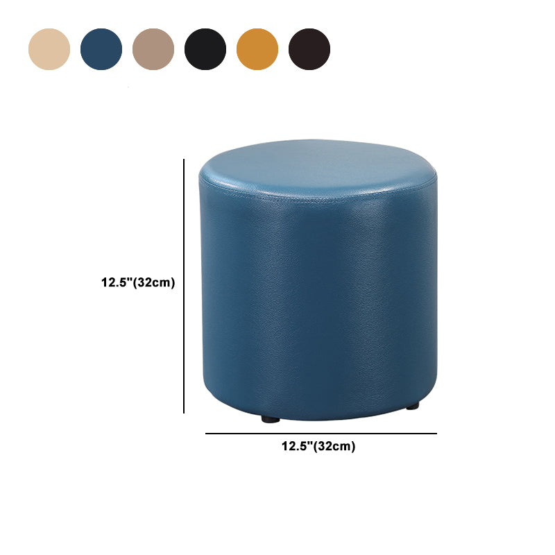 Minimalist Round Footstool Ottoman Solid Color Genuine Leather Ottoman
