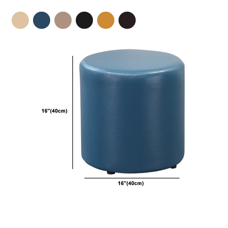Minimalist Round Footstool Ottoman Solid Color Genuine Leather Ottoman