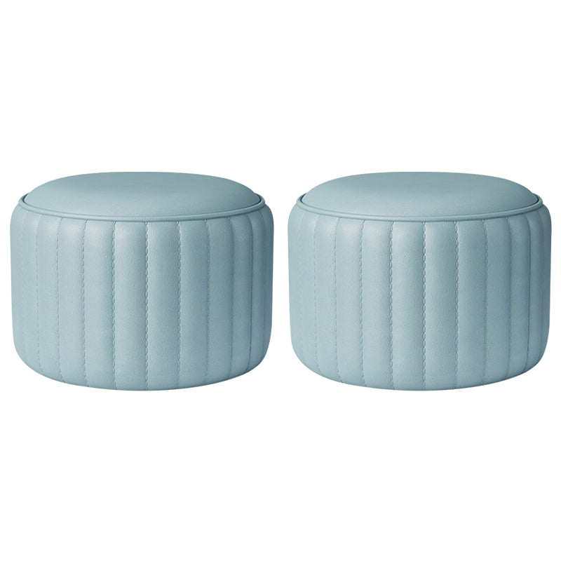 Modern Cylinder Shape Sherpa Pouf Plain PU Leather Tear Resistant Chair Ottoman