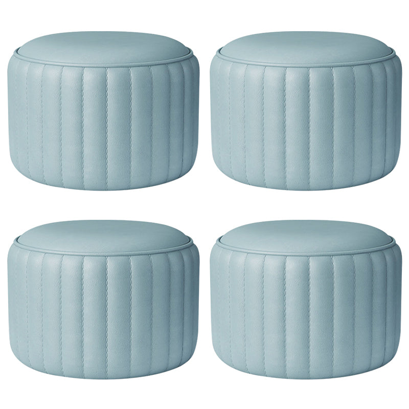 Modern Cylinder Shape Sherpa Pouf Plain PU Leather Tear Resistant Chair Ottoman