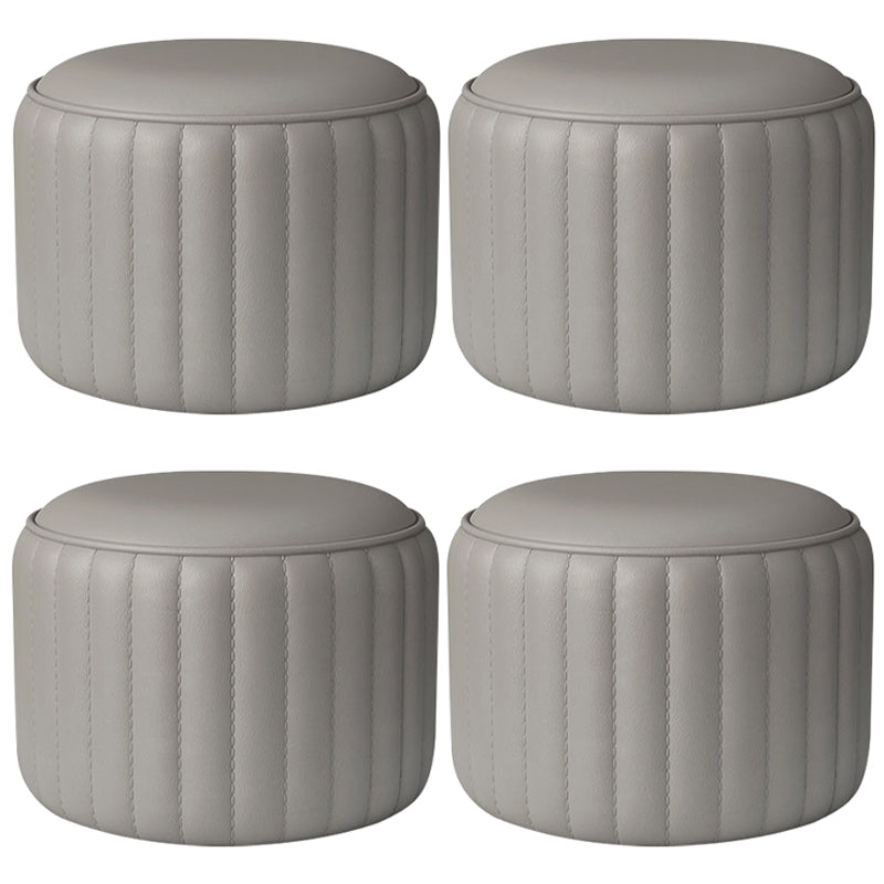 Modern Cylinder Shape Sherpa Pouf Plain PU Leather Tear Resistant Chair Ottoman