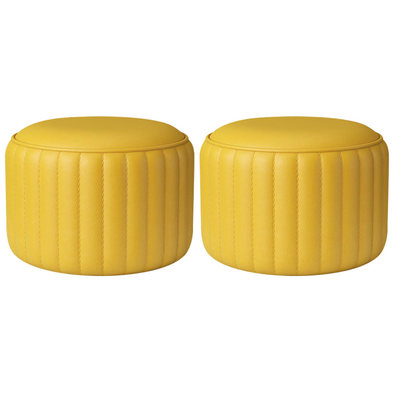 Modern Cylinder Shape Sherpa Pouf Plain PU Leather Tear Resistant Chair Ottoman