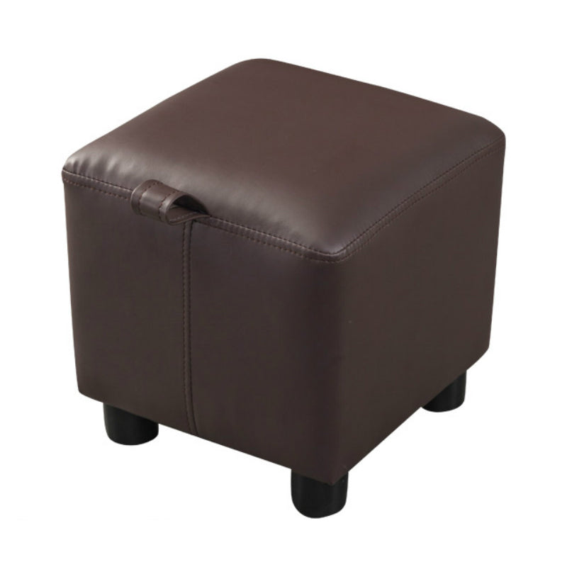 Modern Square Sherpa Pouf Plain PU Leather Water Resistant Couch Footrest