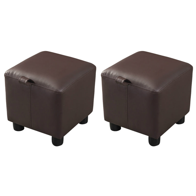 Modern Square Sherpa Pouf Plain PU Leather Water Resistant Couch Footrest