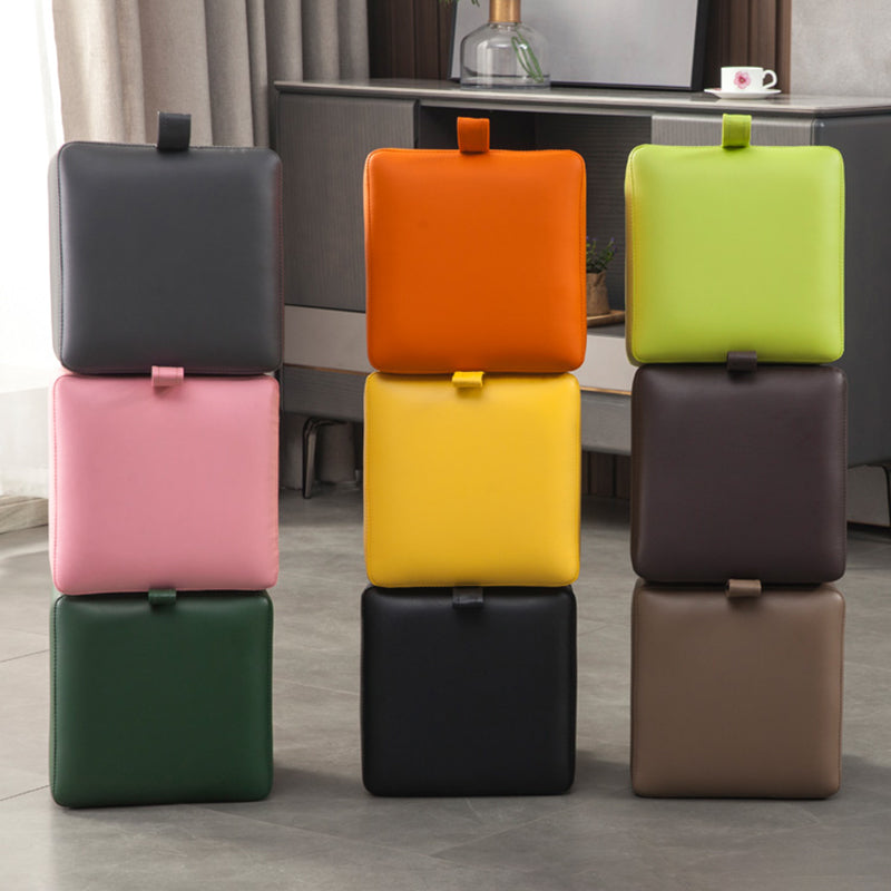 Modern Square Sherpa Pouf Plain PU Leather Water Resistant Couch Footrest