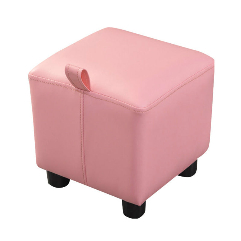 Modern Square Sherpa Pouf Plain PU Leather Water Resistant Couch Footrest