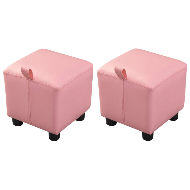 Modern Square Sherpa Pouf Plain PU Leather Water Resistant Couch Footrest