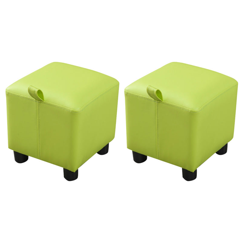 Modern Square Sherpa Pouf Plain PU Leather Water Resistant Couch Footrest