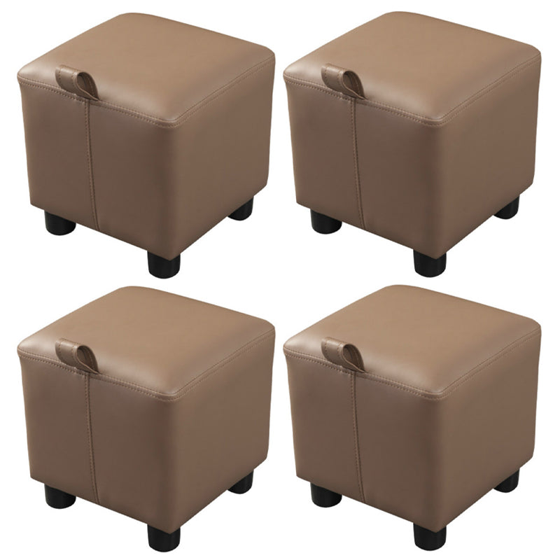 Modern Square Sherpa Pouf Plain PU Leather Water Resistant Couch Footrest