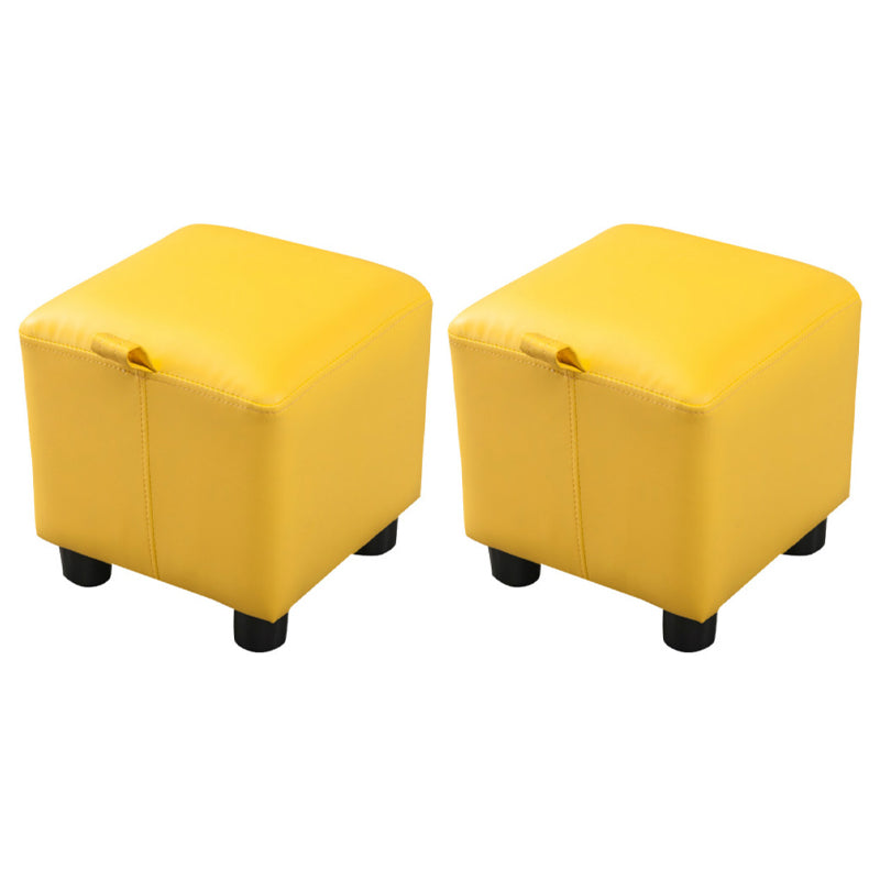 Modern Square Sherpa Pouf Plain PU Leather Water Resistant Couch Footrest