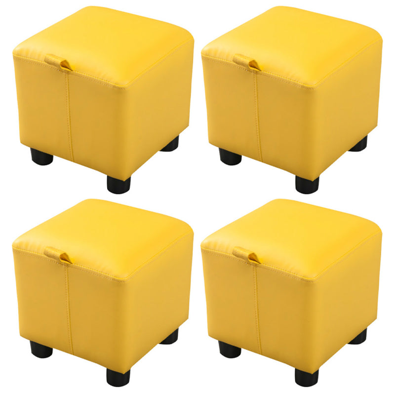 Modern Square Sherpa Pouf Plain PU Leather Water Resistant Couch Footrest