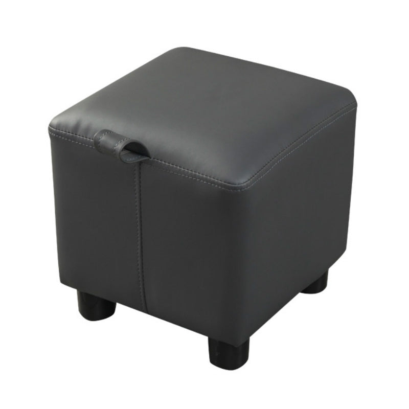 Modern Square Sherpa Pouf Plain PU Leather Water Resistant Couch Footrest