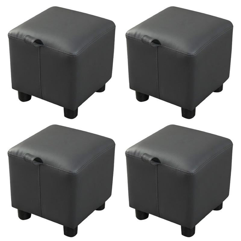 Modern Square Sherpa Pouf Plain PU Leather Water Resistant Couch Footrest