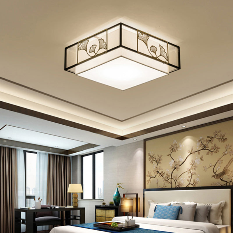 New Chinese Style Ceiling Lamp Geometry Shape Ceiling Light with Fabric Shade for Bedroom
