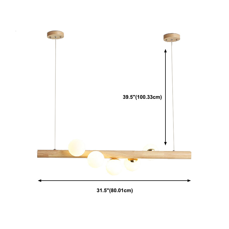Contemporary Globe Hanging Light Wood Island Light Fixture for Dining Room