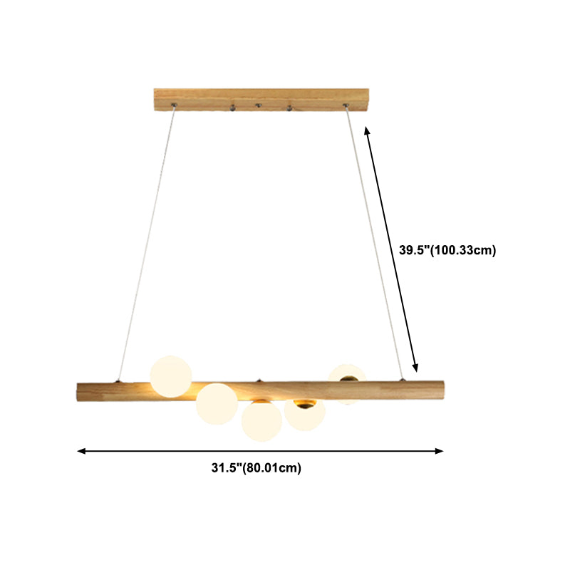 Contemporary Globe Hanging Light Wood Island Light Fixture for Dining Room