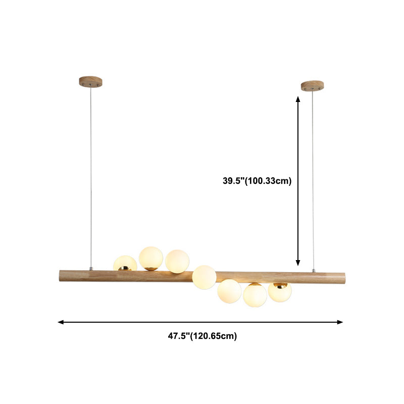 Contemporary Globe Hanging Light Wood Island Light Fixture for Dining Room