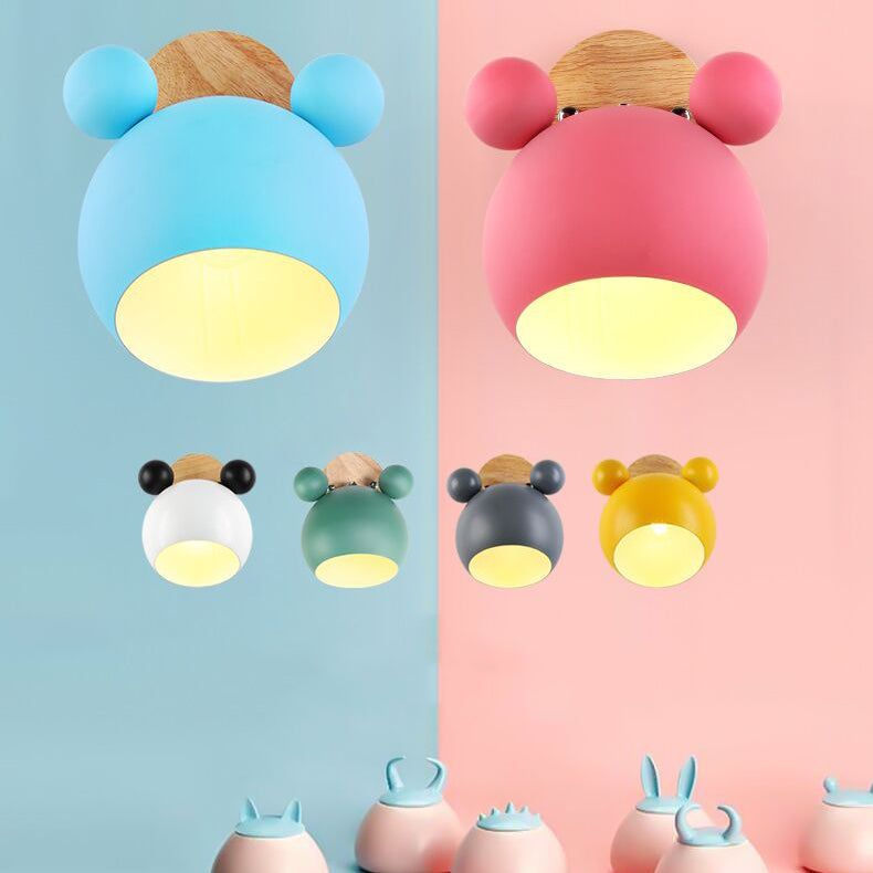 Macaron Cartoon Wall Light 1-Light Wall Mount Lamp with Wood for Living Room