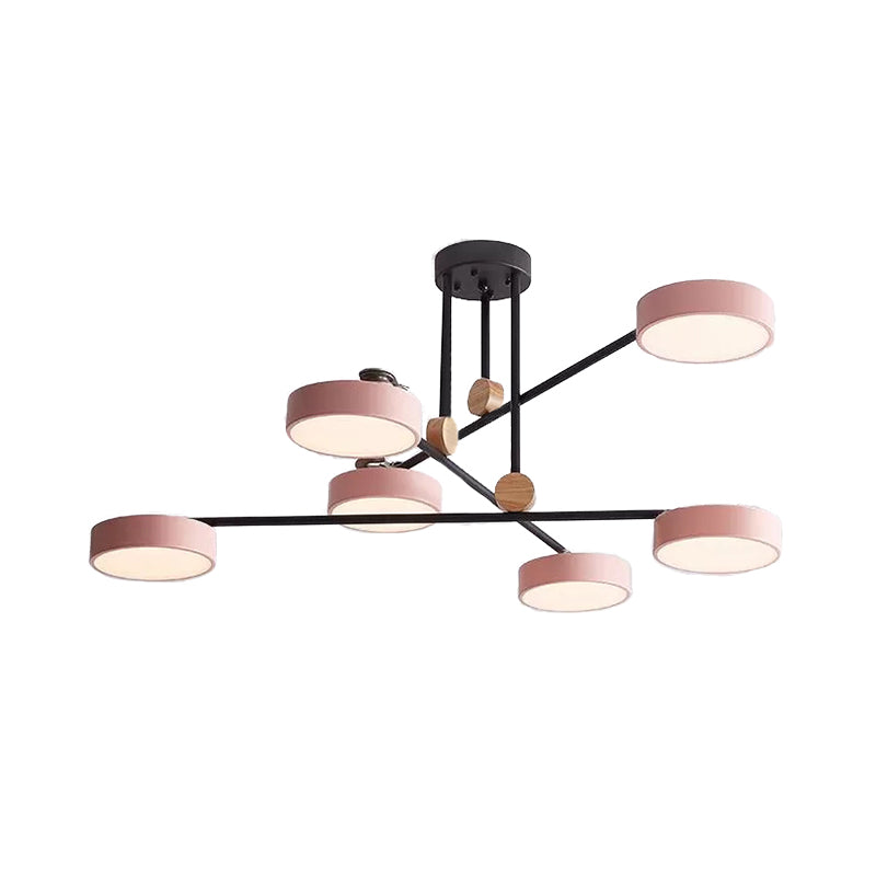 Macaron Stacked Chandelier with Round Shade Acrylic 6-Light Hanging Light for Cafe