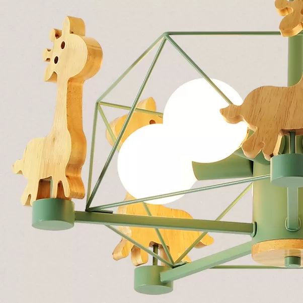 Wire Frame Semi Flush Mount Light with Giraffe 5 Heads Kids Metallic Ceiling Lamp for Child Bedroom