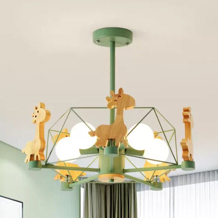 Wire Frame Semi Flush Mount Light with Giraffe 5 Heads Kids Metallic Ceiling Lamp for Child Bedroom