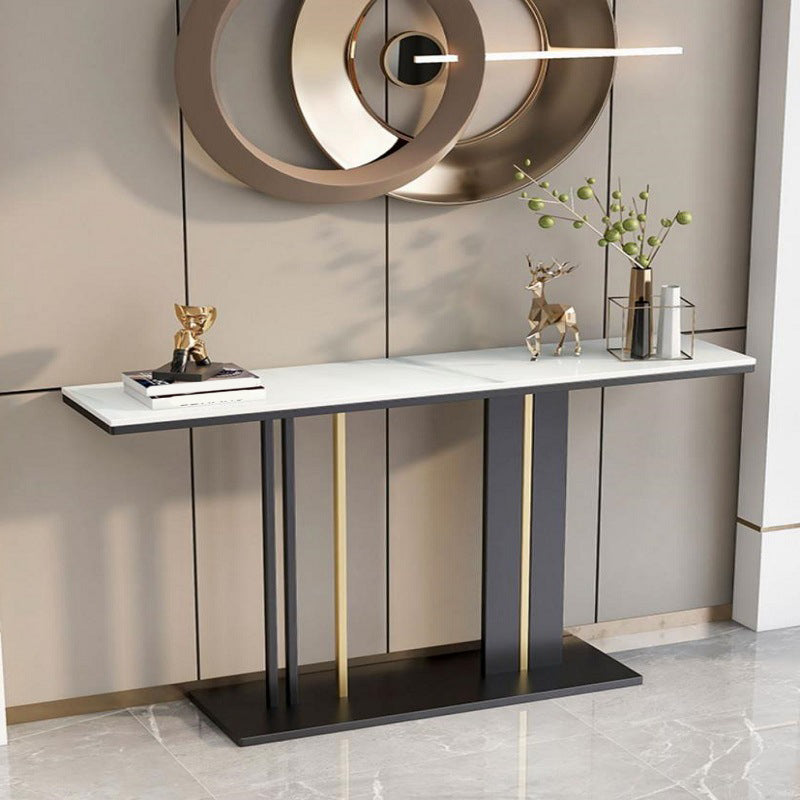 Contemporary Console Accent Table with Black Pedestal Base and Marble Top