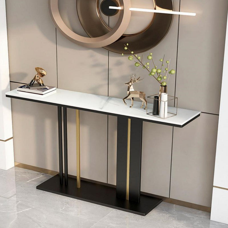 Contemporary Console Accent Table with Black Pedestal Base and Marble Top