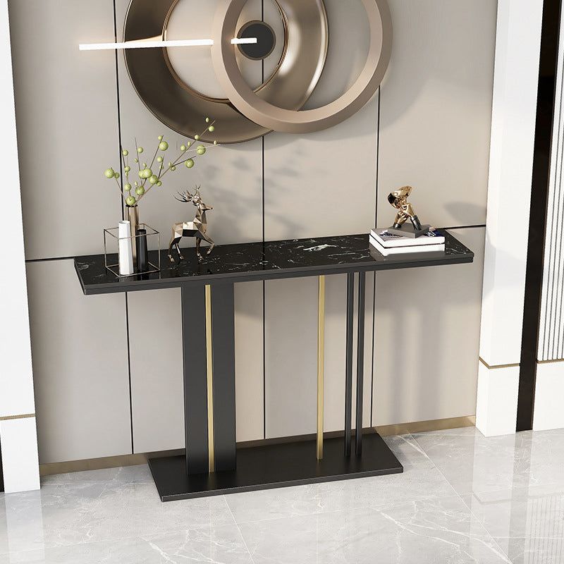 Contemporary Console Accent Table with Black Pedestal Base and Marble Top