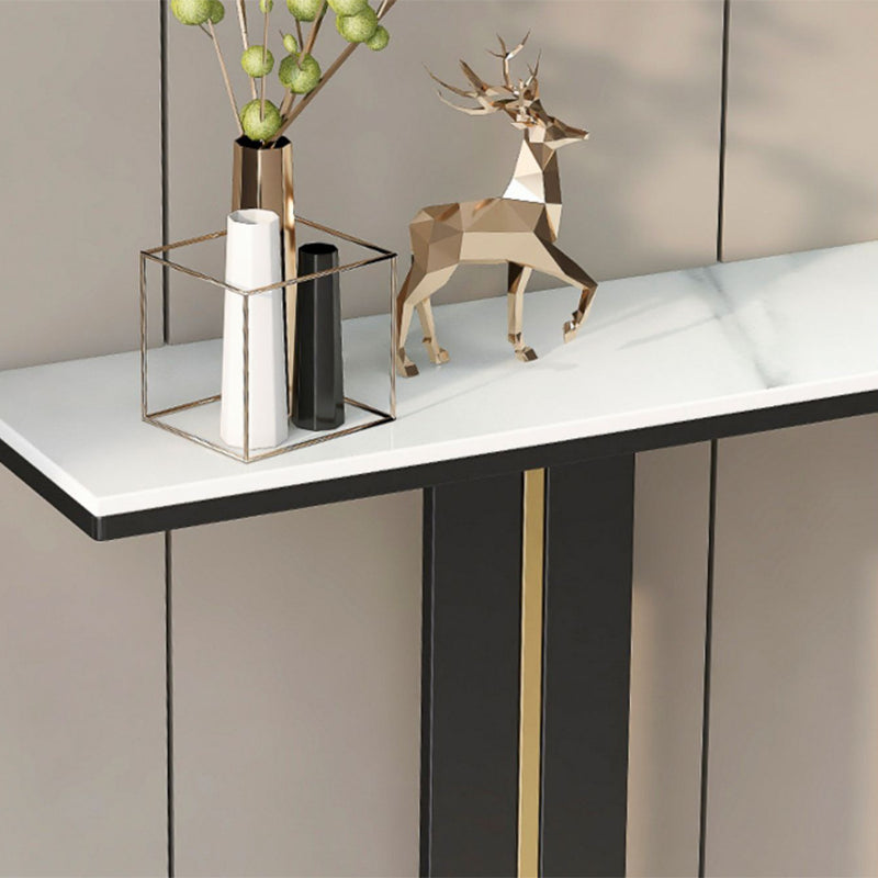 Contemporary Console Accent Table with Black Pedestal Base and Marble Top