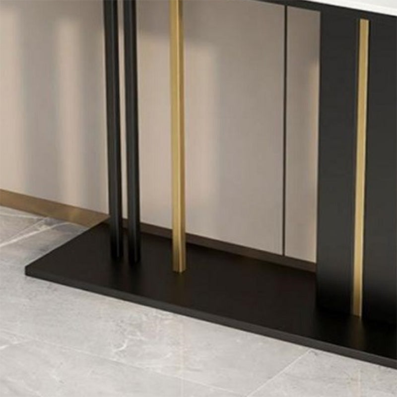 Contemporary Console Accent Table with Black Pedestal Base and Marble Top