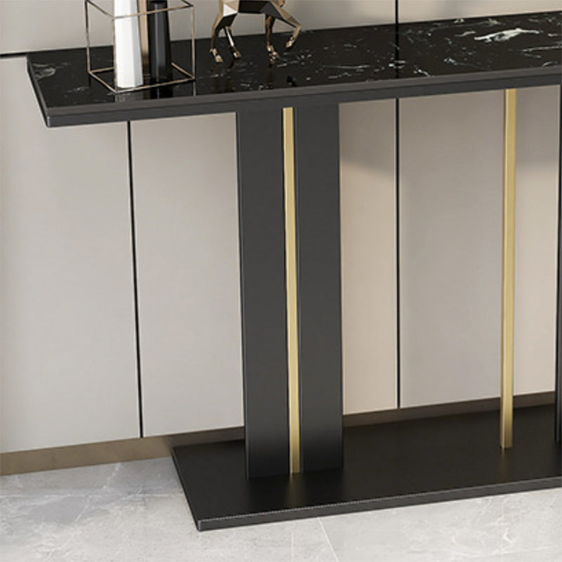 Contemporary Console Accent Table with Black Pedestal Base and Marble Top