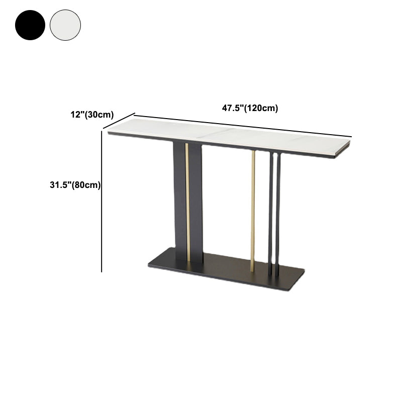 Contemporary Console Accent Table with Black Pedestal Base and Marble Top