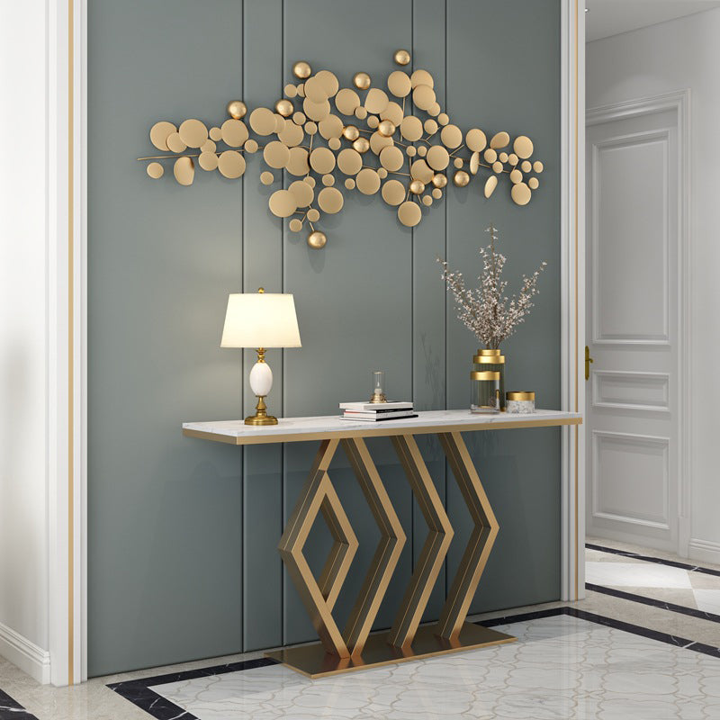 Glam Rectangle Console Table with Pedestal Base and Marble Top