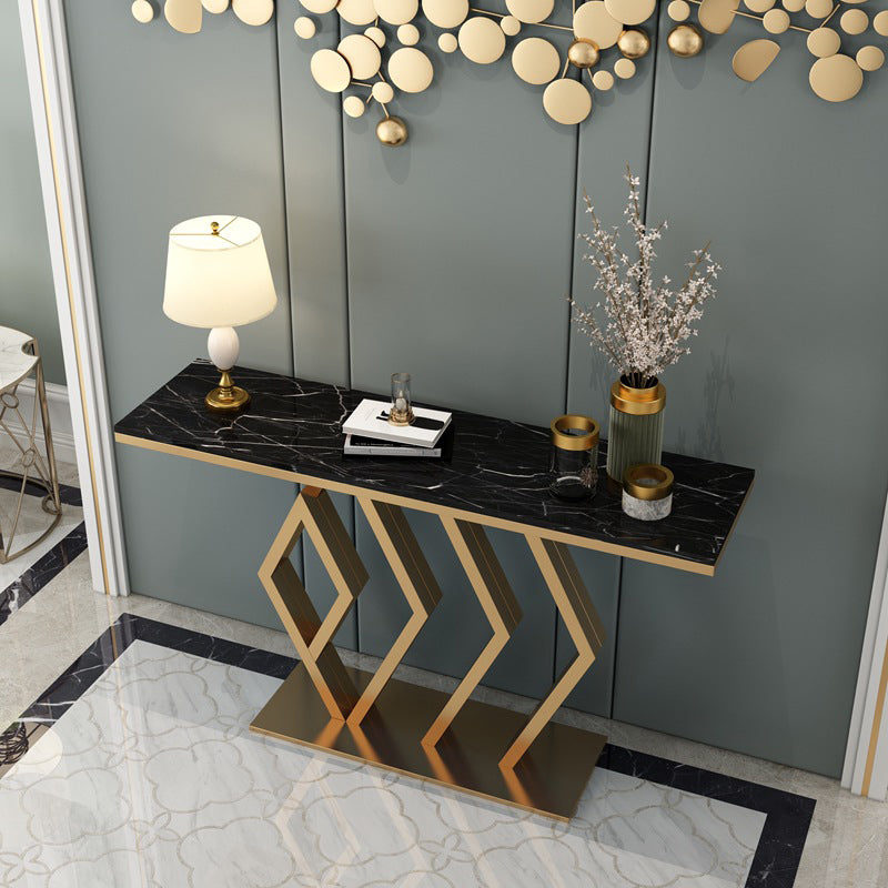 Glam Rectangle Console Table with Pedestal Base and Marble Top