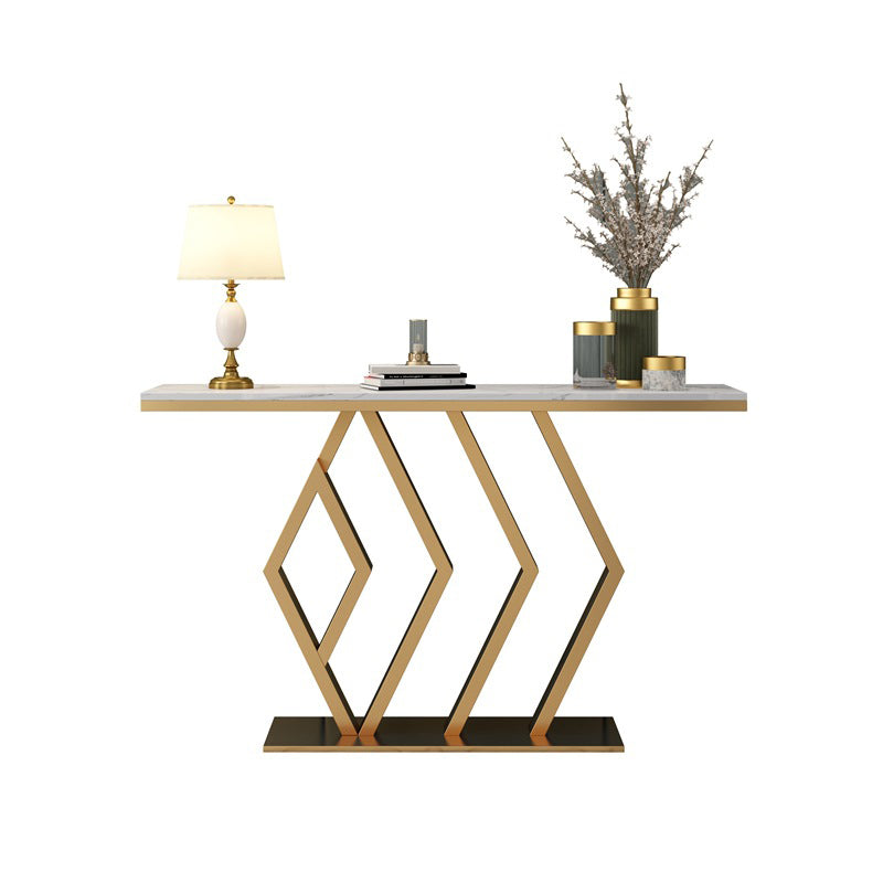 Glam Rectangle Console Table with Pedestal Base and Marble Top