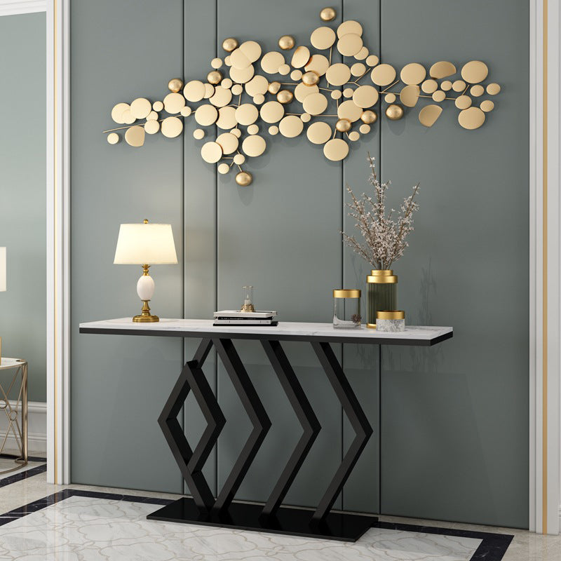 Glam Rectangle Console Table with Pedestal Base and Marble Top