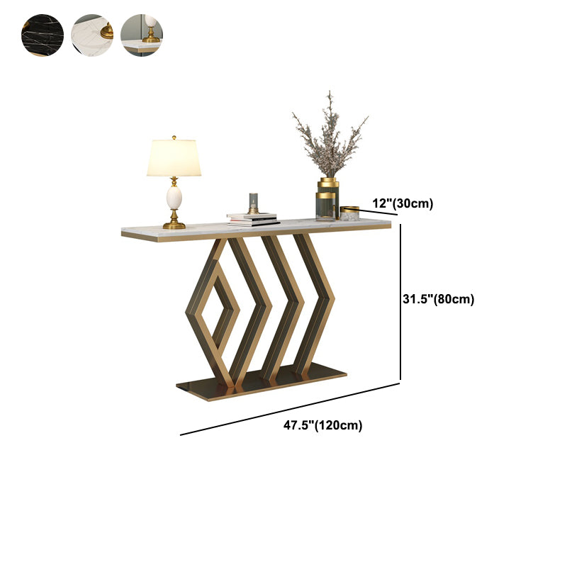 Glam Rectangle Console Table with Pedestal Base and Marble Top