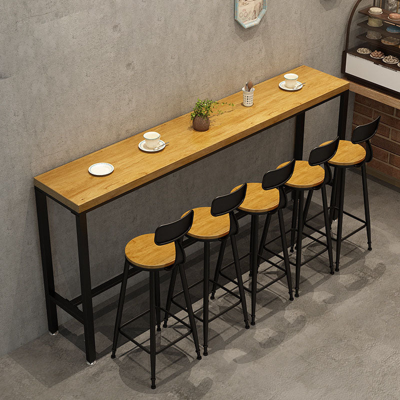 Pine Wood Top Rectangular Bar Table Industrial Pub Table with Trestle Base