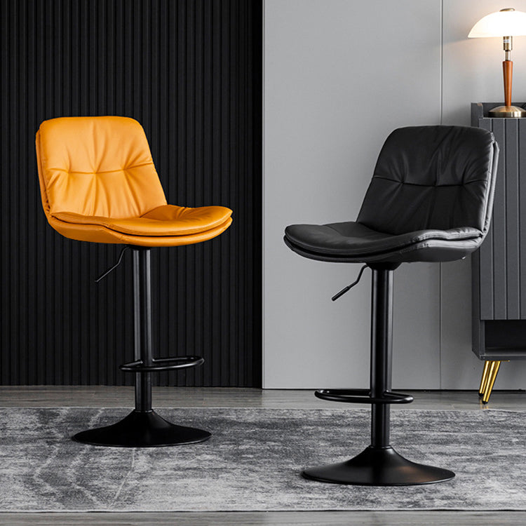 Modern Metal Barstool Faux Leather Footrest Stool Adjustable Height in Matte Finish