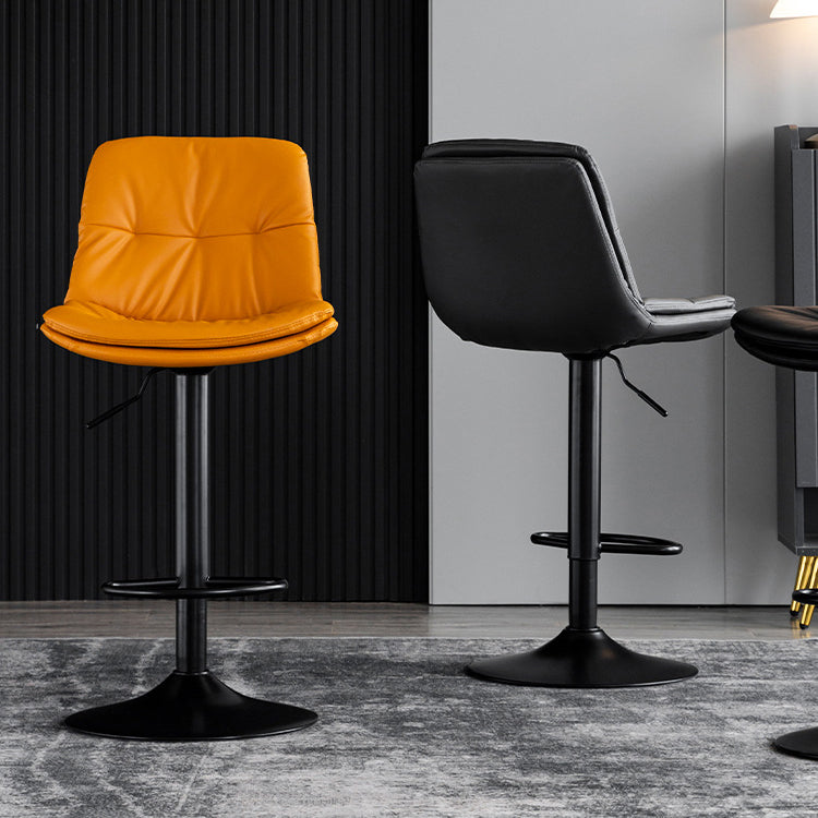 Modern Metal Barstool Faux Leather Footrest Stool Adjustable Height in Matte Finish