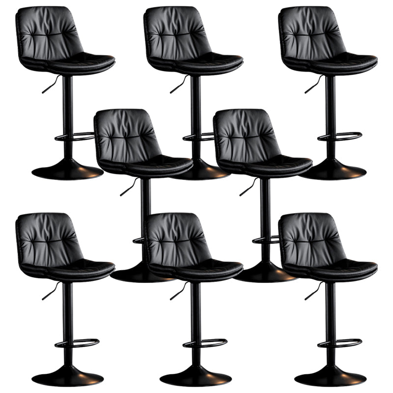 Modern Metal Barstool Faux Leather Footrest Stool Adjustable Height in Matte Finish