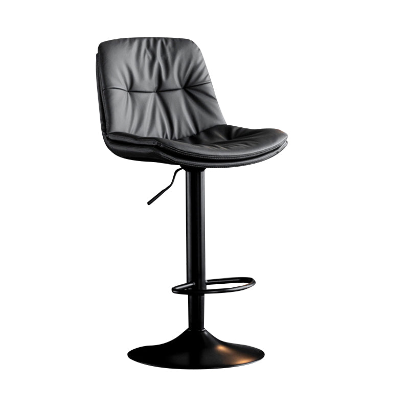 Modern Metal Barstool Faux Leather Footrest Stool Adjustable Height in Matte Finish