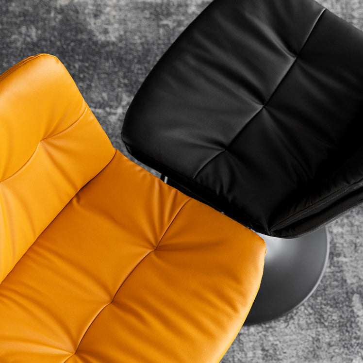 Modern Metal Barstool Faux Leather Footrest Stool Adjustable Height in Matte Finish