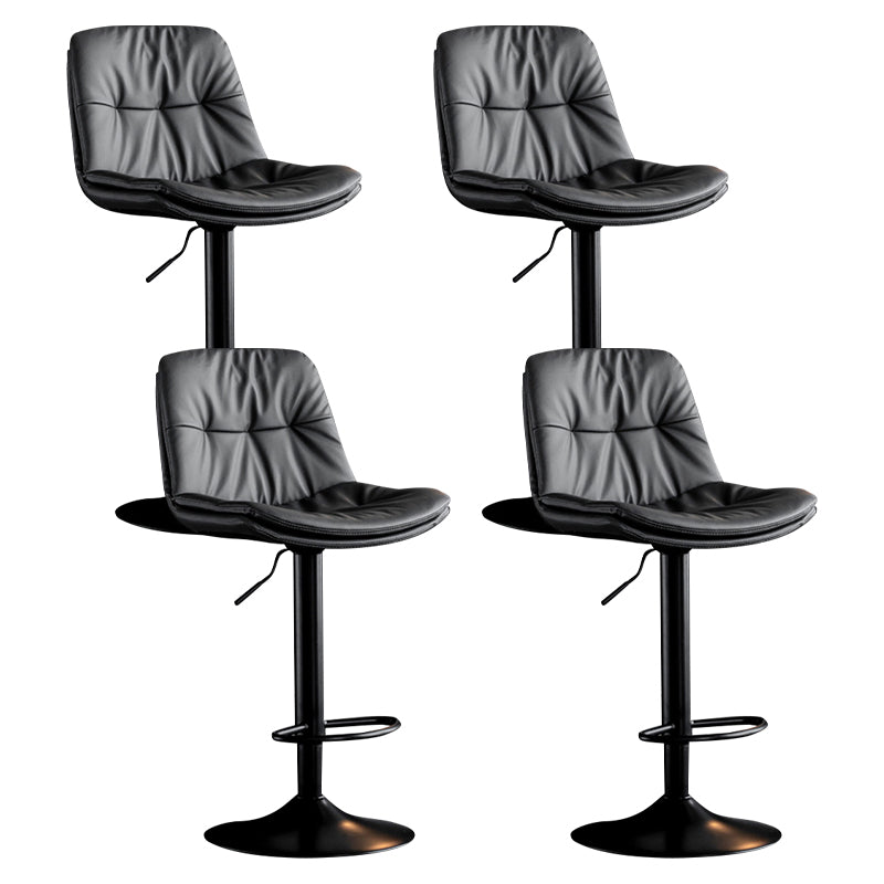 Modern Metal Barstool Faux Leather Footrest Stool Adjustable Height in Matte Finish