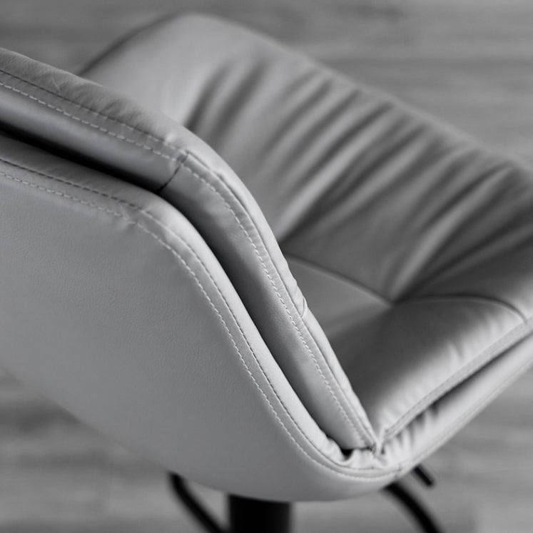 Modern Metal Barstool Faux Leather Footrest Stool Adjustable Height in Matte Finish